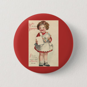 Badge Rond 5 Cm Jour vintage des Valentines, Lettre fille avec amo