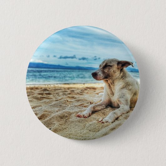 Badge Rond 5 Cm Journée de farniente de chien à la plage, Ocean Sa (Devant)