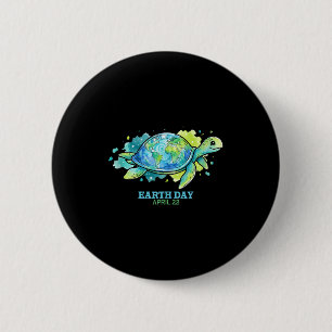 Badge Rond 5 Cm Journée de la Terre aquarelle tortue de mer globe