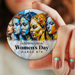 Badge Rond 5 Cm Journée internationale de la femme | Bouton du 8 m<br><div class="desc">Le 8 mars est le bouton Journée internationale de la femme. Peinture à l'huile femmes d'art.</div>