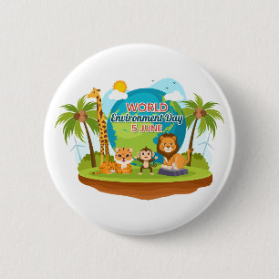 Badge Rond 5 Cm Journée mondiale de l'environnement Lion Singe Jun
