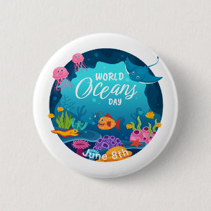 Badge Rond 5 Cm Journée mondiale des océans Scène du poisson sous-