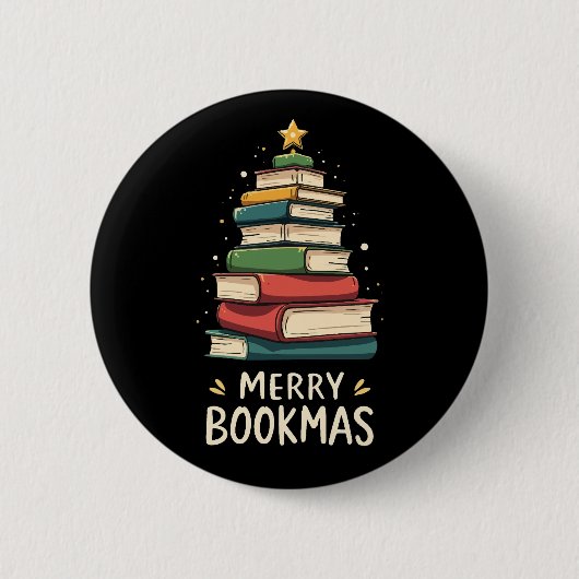 Badge Rond 5 Cm Joy Bookmas - Festive Book Stack for Book Lovers (Devant)