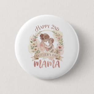 Badge Rond 5 Cm Joyeuse 2ème fête des Mères Maman pour Hommes Femm