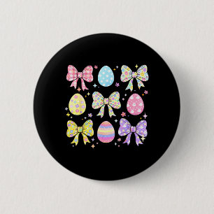 Badge Rond 5 Cm Joyeuse fête de Pâques Coquette Nœud Mignons Œufs