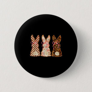 Badge Rond 5 Cm Joyeuse fête de Pâques Trois Lapins Patchwork Drôl