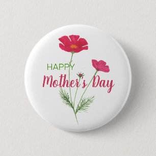 Badge Rond 5 Cm Joyeuse Fête des Mères Floral Aquarelle Rose