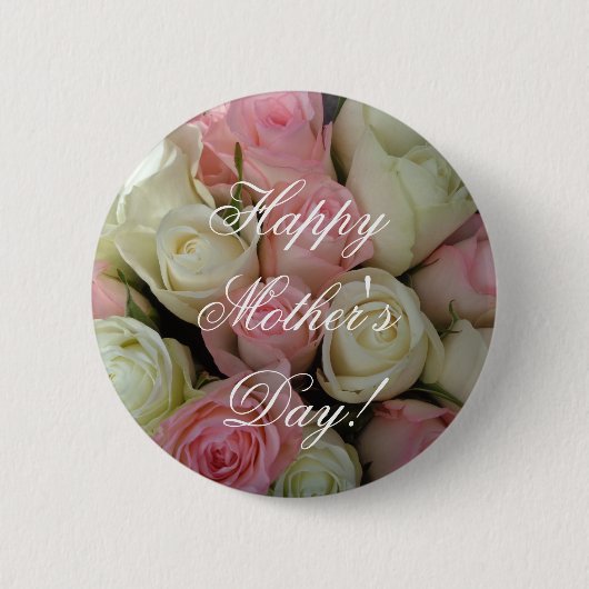 Badge Rond 5 Cm Joyeuse fête des mères ou vos textos Roses rose bl (Devant)