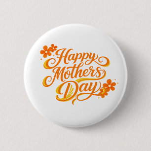 Badge Rond 5 Cm Joyeuse Fête des Mères simple calligraphie florale