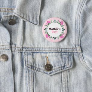 Badge Rond 5 Cm Joyeuse fête des Mères Tulipes roses