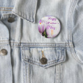 Badge Rond 5 Cm Joyeuse fête des mères Violette et Blanche Tulipes (En situation)