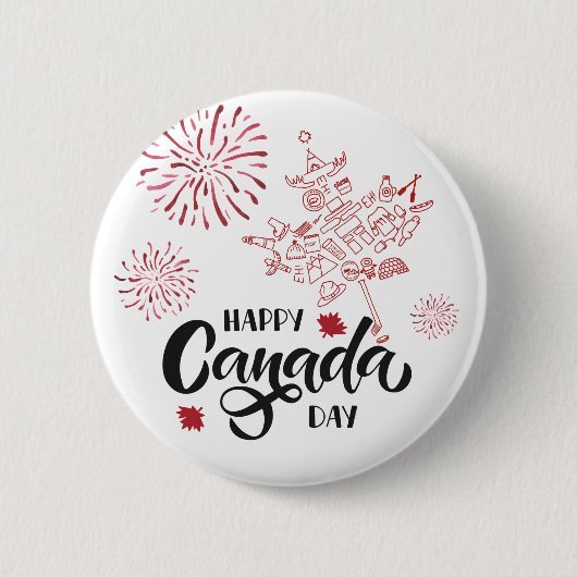 Badge Rond 5 Cm Joyeuse Fête du Canada Épinglette (Devant)