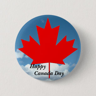 Badge Rond 5 Cm Joyeuse fête du Canada feuille d'érable et ciel bl