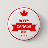 Badge Rond 5 Cm Joyeuse fête du Canada, Feuille d'érable rouge gra (Devant)
