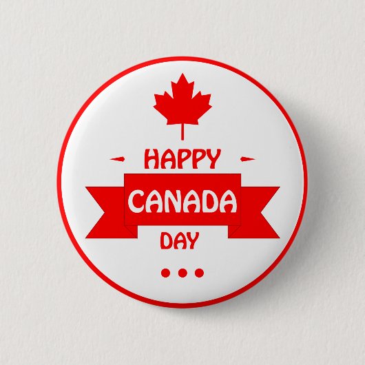 Badge Rond 5 Cm Joyeuse fête du Canada, Feuille d'érable rouge gra (Devant)