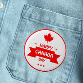 Badge Rond 5 Cm Joyeuse fête du Canada, Feuille d'érable rouge gra