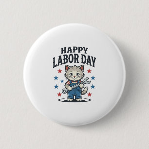 Badge Rond 5 Cm Joyeuse Fête du Travail Chat Patriote Vintage Créa