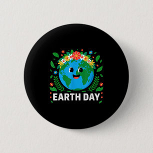 Badge Rond 5 Cm Joyeuse Journée de la Terre Mignonne Terre Avec Fl