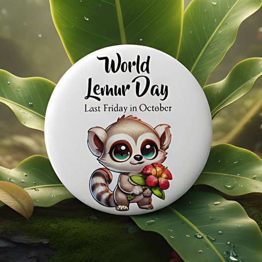 Badge Rond 5 Cm Joyeuse Journée mondiale des lémuriens | Vendredi
