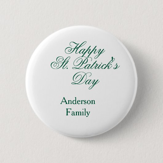 Badge Rond 5 Cm Joyeuse Saint-Patrick famille nom vert minimal (Devant)