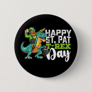 Badge Rond 5 Cm Joyeuse Saint-Patrick Pat T Rex Dinosaure