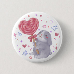 Badge Rond 5 Cm Joyeuse Saint-Valentin avec Bunny & Sucette