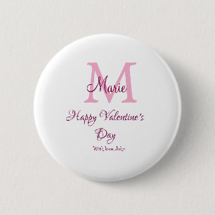 Badge Rond 5 Cm Joyeuse Saint-Valentin monogramme rose nom amour f