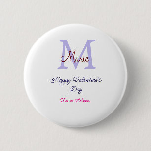 Badge Rond 5 Cm Joyeuse Saint-Valentin pastel violet monogramme ro