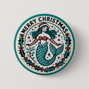 Badge Rond 5 Cm Joyeuse sirène de Noël