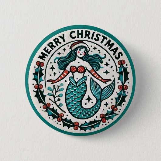 Badge Rond 5 Cm Joyeuse sirène de Noël (Devant)
