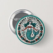 Badge Rond 5 Cm Joyeuse sirène de Noël (Devant & derrière)