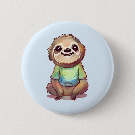Badge Rond 5 Cm Joyeuse Sloth portant une chemise mignonne (Devant)