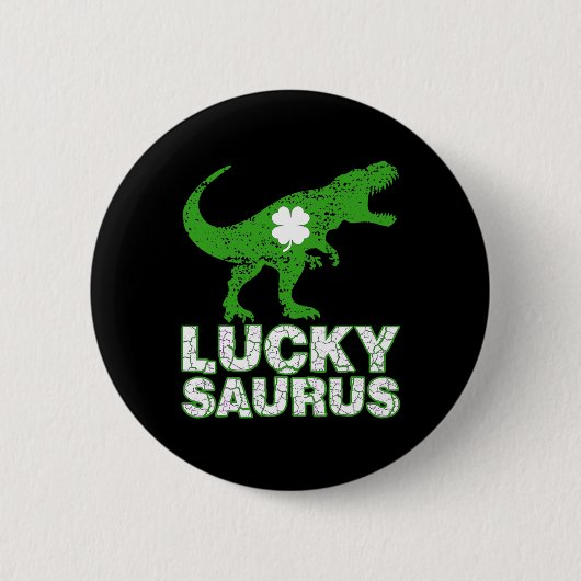 Badge Rond 5 Cm Joyeuse St Patrick Chanceuxsaurus Dinosaure Shamro (Devant)