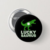 Badge Rond 5 Cm Joyeuse St Patrick Chanceuxsaurus Dinosaure Shamro (Devant & derrière)