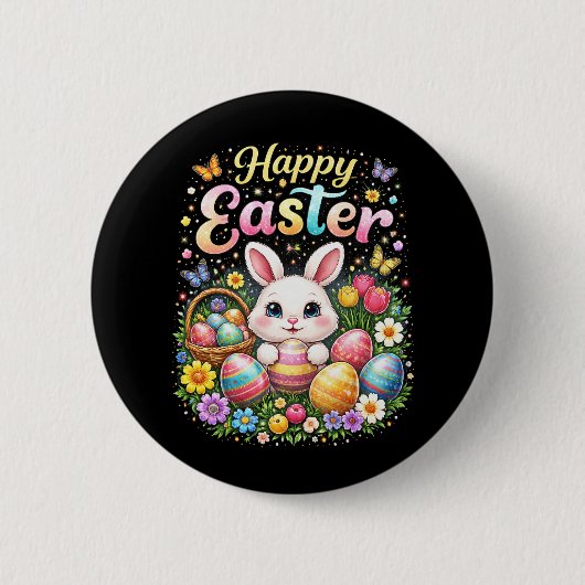 Badge Rond 5 Cm Joyeuses Pâques Petit Lapin (Devant)