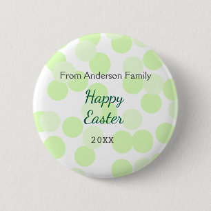 Badge Rond 5 Cm Joyeuses Pâques pois gris vert nom de famille