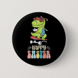 Badge Rond 5 Cm Joyeuses Pâques T Rex Dinosaure Lapin Œufs