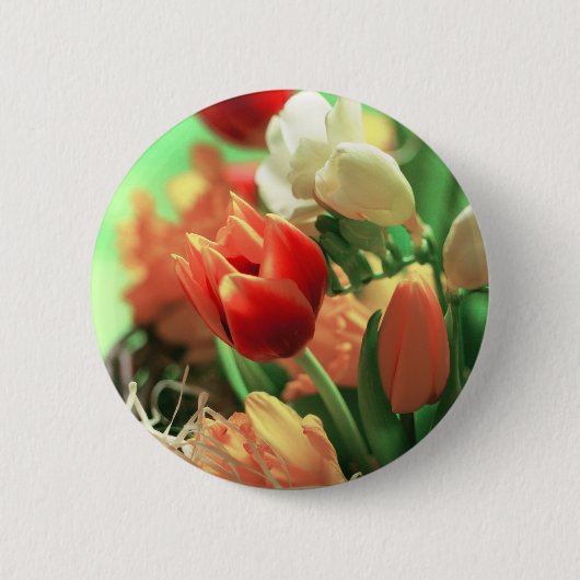 Badge Rond 5 Cm Joyeuses Tulipes de Pâques (Devant)