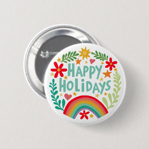 Badge Rond 5 Cm Joyeuses Vacances Arc-en-ciel mignon à la main col