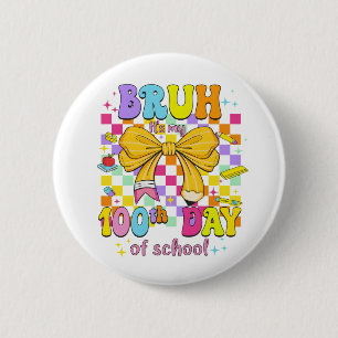Badge Rond 5 Cm Joyeux 100 Jours d'École Ruban Rose