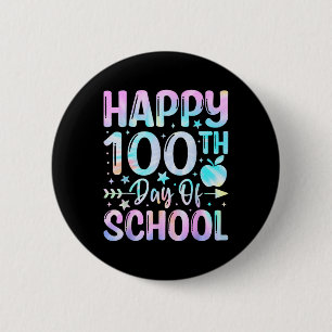 Badge Rond 5 Cm Joyeux 100ème Jour De L'École Tie Dye Arc En Ciel 