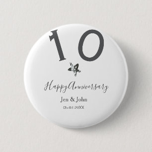 Badge Rond 5 Cm Joyeux 10e anniversaire nom date gris métal étoile