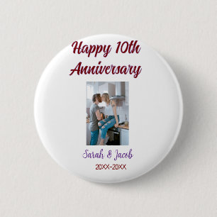 Badge Rond 5 Cm Joyeux 10e anniversaire photo mariage nom du coupl