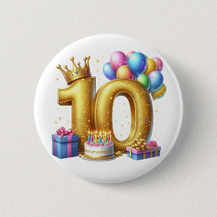 Badge Rond 5 Cm Joyeux 10ème Anniversaire