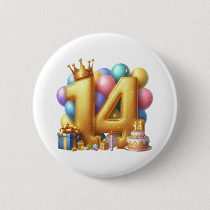 Badge Rond 5 Cm Joyeux 14e anniversaire