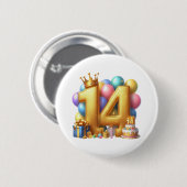 Badge Rond 5 Cm Joyeux 14e anniversaire (Devant & derrière)