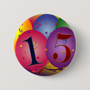 Badge Rond 5 Cm Joyeux 15ème anniversaire
