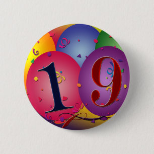 Badge Rond 5 Cm Joyeux 19ème anniversaire