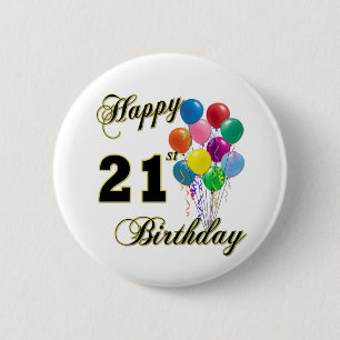 Badge Rond 5 Cm Joyeux 21ème anniversaire avec des ballons