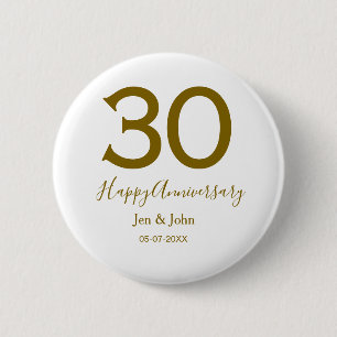 Badge Rond 5 Cm Joyeux 30e anniversaire nom date golden bold lette